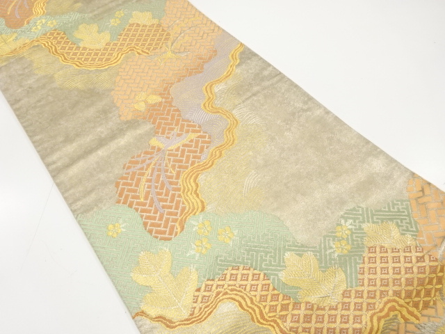 アンティーク　道長取りに鳳凰・花・古典柄織り出し袋帯（材料）